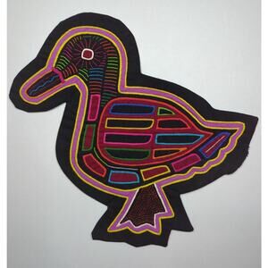 VTG PANAMA Mola Folk Fabric Duck Art Work Reverse Embroidery Pillow 11 x 10.5